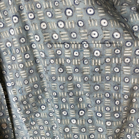 Burma Bibas Men's Short Sleeve Button Down Shirt, Blue Gray Green Geometric - Picture 7 of 7